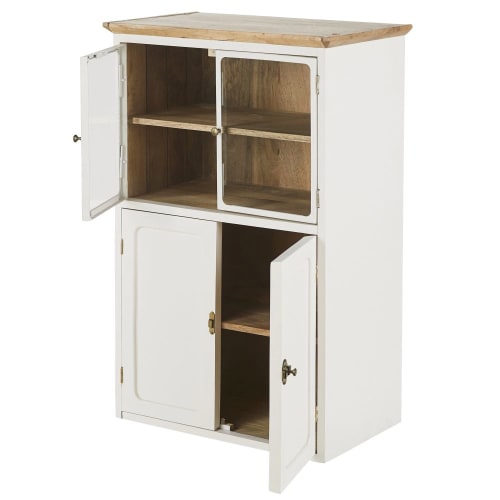 Küchenoberschrank mit 4 Glastüren aus massivem Mangoholz, weiß B60