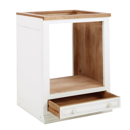 Küchenunterschrank aus Mangoholz für Backofen, B70, elfenbeinfarben