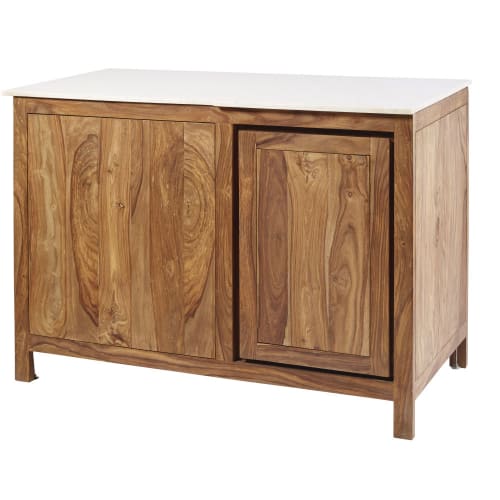 Küchenunterschrank Ecke aus massivem Sheeshamholz und Marmor Stockholm