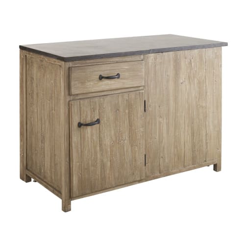 Küchenunterschrank mit 1 Tür und 1 Schublade aus vergrautem recyceltem