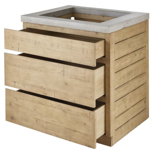 Küchenunterschrank mit 3 Schubladen aus Fichtenholz und Beton Milos