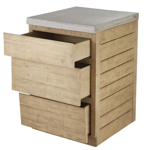 Küchenunterschrank mit 3 Schubladen aus Fichtenholz und Beton B60 Milos