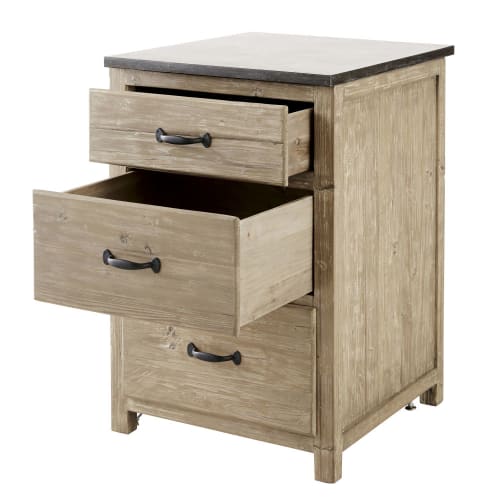 Küchenunterschrank mit 3 Schubladen aus recyceltem Kiefernholz Greta