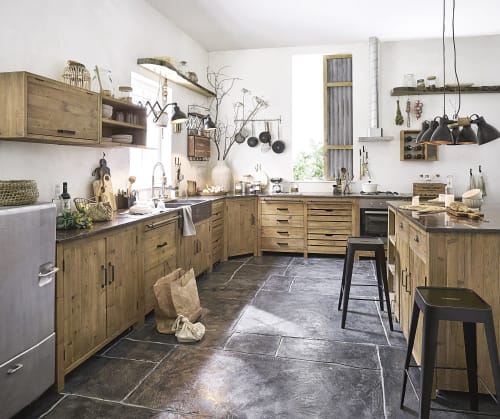 in plaats daarvan gebroken Graag gedaan Lage keukenmeubel van gerecycleerd grenen met verouderd effect met 6 lades  Aubagne | Maisons du Monde
