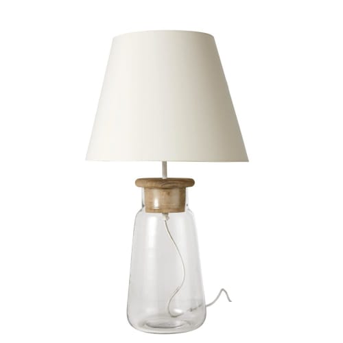 Lampada in vetro e mango con paralume bianco Lampada in vetro e mango con paralume bianco