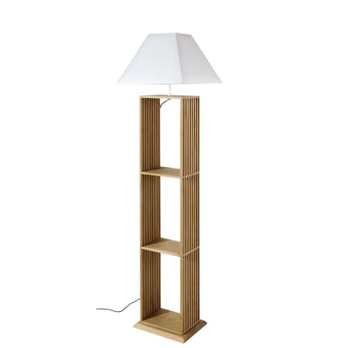 Lampadaire étagère en chêne et abat-jour blanc H170 YOKO | Maisons du Monde