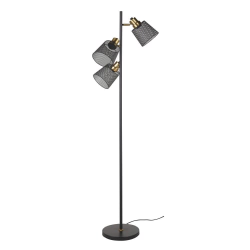 Lámpara de pie con 3 pantallas de metal perforado negro y dorado Alt. 157