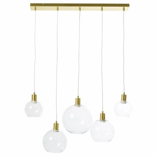 Lámpara de techo con 5 bolas de cristal y metal dorado