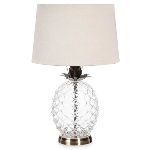 Lampe ananas en verre abat jour beige Lampe ananas en verre abat jour beige