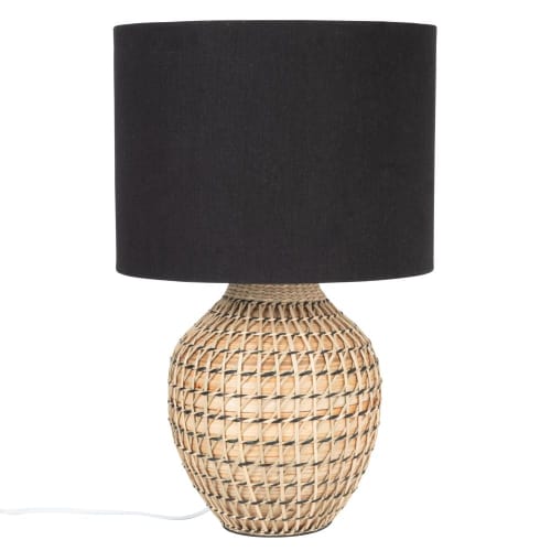 Lampe aus Bambus mit schwarzem Lampenschirm Lampe aus Bambus mit schwarzem Lampenschirm