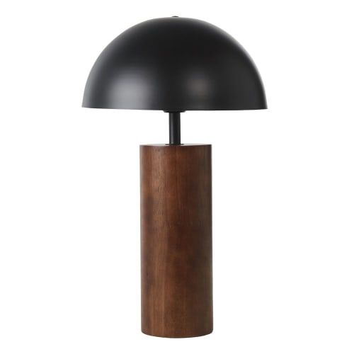 Lampe aus Kautschukholz mit Lampenschirm aus schwarzem Metall