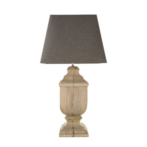 Business Lampen und dekorationsgegenstände | Lampe aus Mangoholz mit anthrazitgrauen Lampenschirm - QN08208