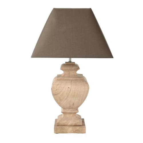 Business Lampen und dekorationsgegenstände | Lampe aus Mangoholz mit Lampenschirm aus Baumwolle, H 80 cm, taupe - UP52127