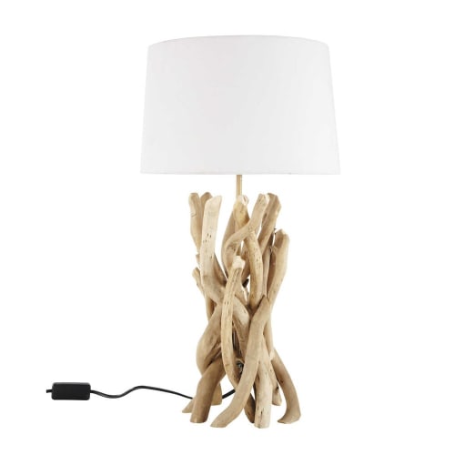 Business Lampen und dekorationsgegenstände | Lampe aus Treibholz mit Lampenschirm aus Baumwolle, H 55 cm - MP89248