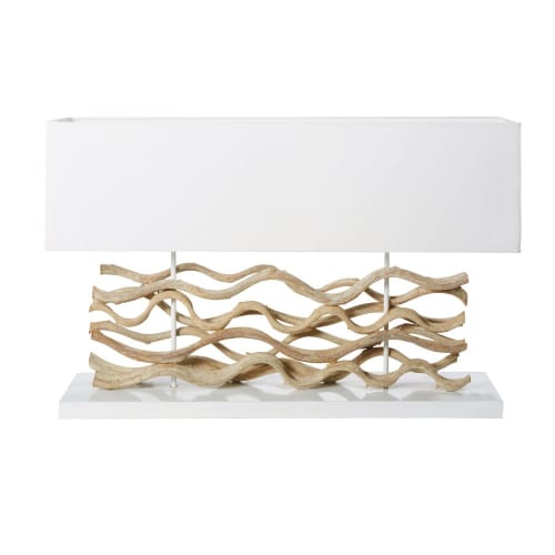 Business Lampen und dekorationsgegenstände | Lampe aus Treibholz mit weißem Lampenschirm - DL46873