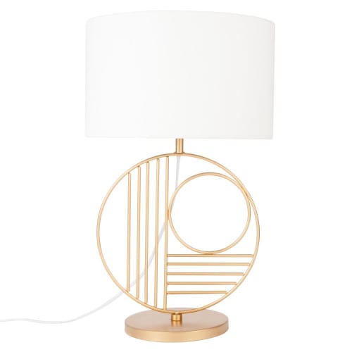 Lampe cercles en métal doré et abat jour gris Lampe cercles en métal doré et abat jour gris