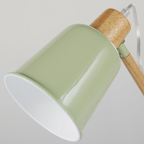 Lampe de bureau en métal vert et hévéa PIXIE