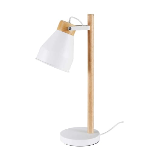 Lampe De Bureau En Hevea Et Metal Blanc Dream Maisons Du Monde