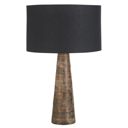 Lampe en bois de manguier et abat-jour en coton noir H72
