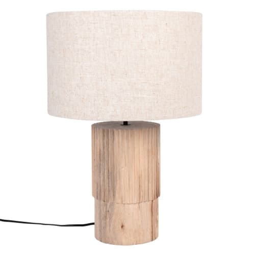 Lampe en camphrier strié et abatjour blanc ALMELO Maisons du Monde