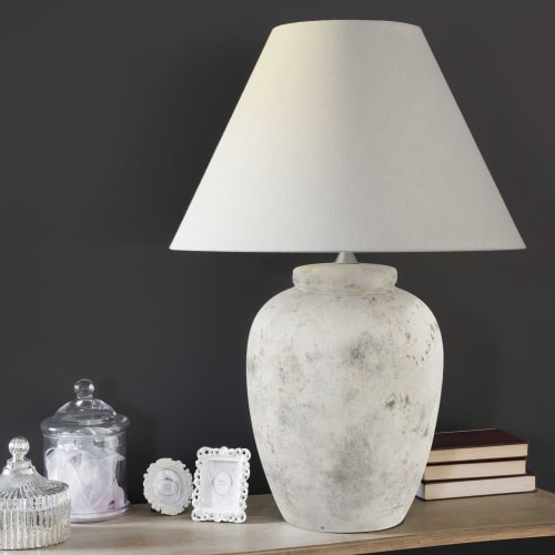 Lampe en céramique et abatjour en coton taupe H 74 cm Carnoux