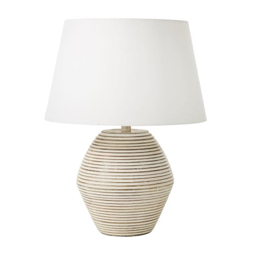 Lampe en manguier gravé blanchi et abat jour écru | Maisons du Monde Lampe en manguier gravé blanchi et abat jour écru | Maisons du Monde