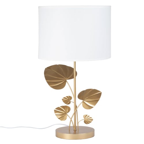 Lampe feuillage en métal doré et abat jour blanc | Maisons du Monde Lampe feuillage en métal doré et abat jour blanc | Maisons du Monde
