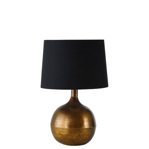 Business Lampen und dekorationsgegenstände | Lampe mit goldfarben patiniertem Metallfuß und schwarzem Lampenschirm - HT94513