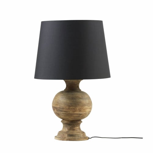 Business Lampen und dekorationsgegenstände | Lampe mit Mangoholzfuß in Antikoptik und schwarzem Lampenschirm - UN84954