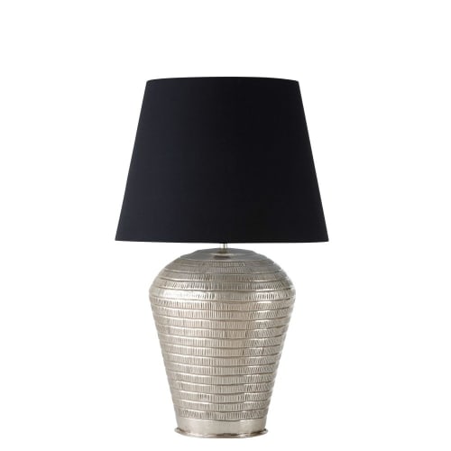 Business Lampen und dekorationsgegenstände | Lampe mit ziseliertem silberfarbenem Metallgestell und schwarzem Lampenschirm - LB83936