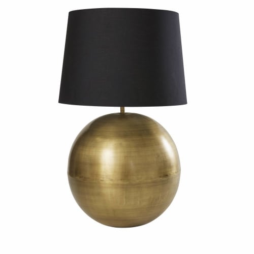 Lampe Ronde En Metal Coloris Laiton Et Abat Jour Noir Anjali
