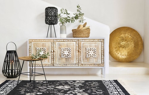 Laterne aus geflochtenem Bambus und Metall, schwarz Malawi | Maisons du