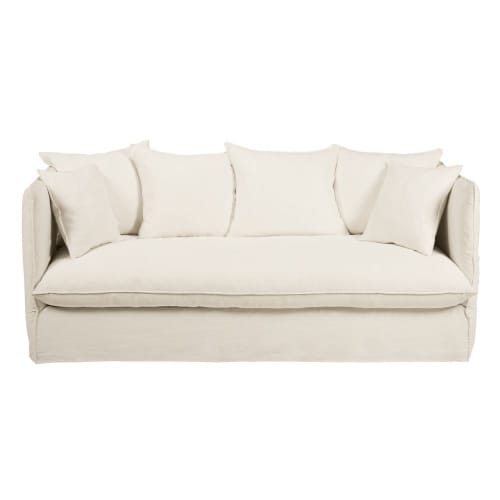Leinen-Crinkle-Bezug für ausziehbares 3/4-Sitzer-Sofa, weiß