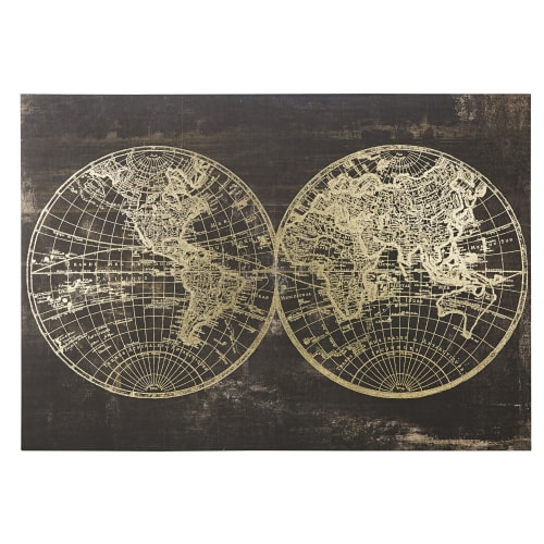 Dekoration Bilder | Leinwand bedruckt mit Weltkarte, schwarz und gold, 130x90cm - WE20549