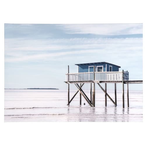 Leinwand Landschaft Mit Strandhutte Blau Weiss Und Blau Grau 70x50 Maisons Du Monde