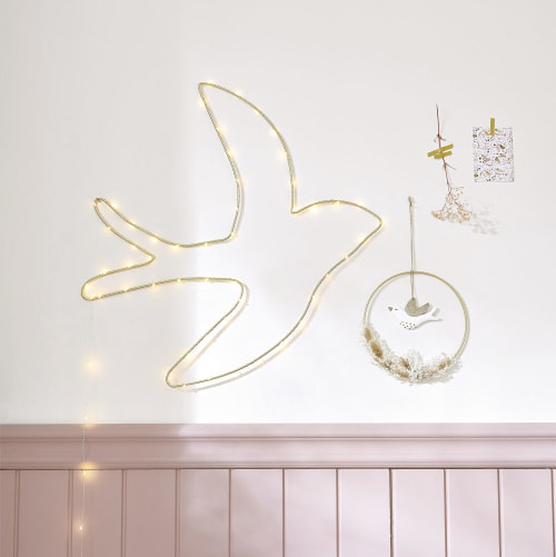 Kids Leuchten für Kinder | Leuchtdeko Vogel aus goldenem Metall 60 LEDs - MR99260