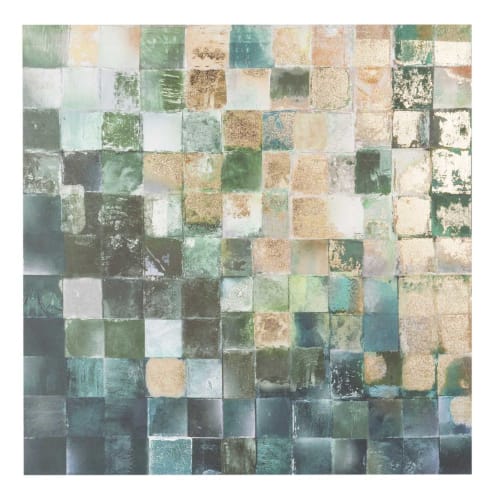 Lienzo con pequeños azulejos verdes y dorados 80x80 Squares | Maisons