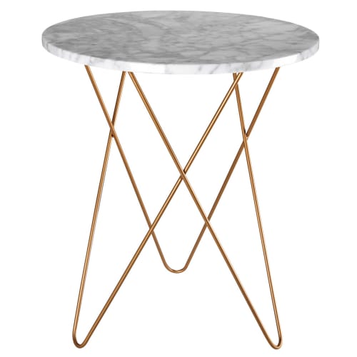 Light-coloured marble and gold metal side table
