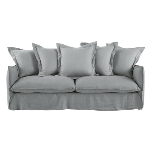 Light Grey 3 4 Seater Washed Linen Sofa Bad
