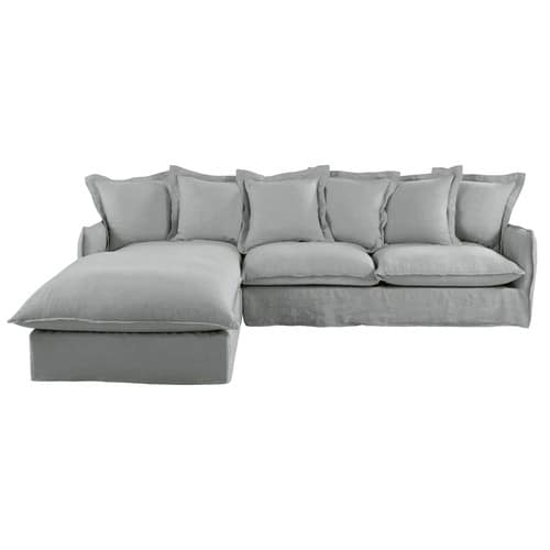Light Grey 6 Seater Washed Linen Left Hand Corner Sofa