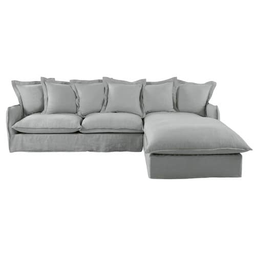 Light Grey 6 Seater Washed Linen Right Hand Corner Sofa Bed6