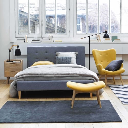 Lit 160x200 En Bois Et Tissu Gris Brent Maisons Du Monde