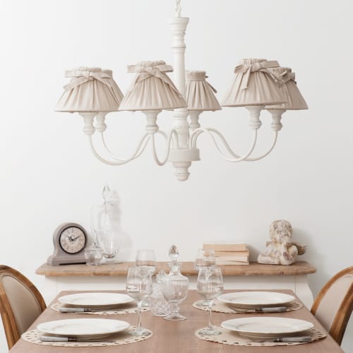 Lustre 6 branches en bois et coton blanc D 73 cm Romance Maisons du Monde