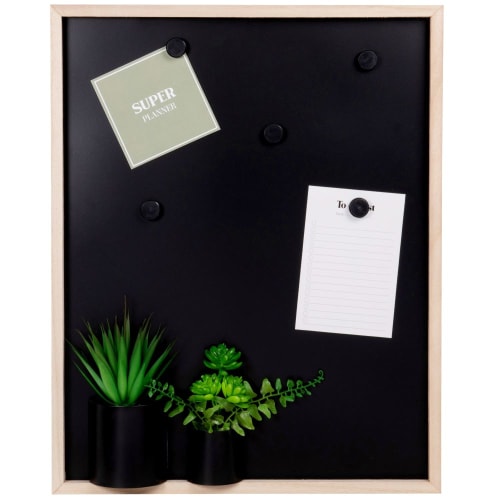 Magnetische Fotopinnwand aus schwarzem Metall mit 2 Kunstblumen, 40x60cm
