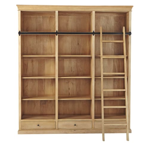 Mango Wood 3 Drawer Bookcase With Ladder Naturaliste Maisons Du