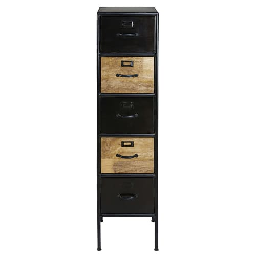 Mango Wood And Black Metal 5 Drawer Storage Cabinet Houston