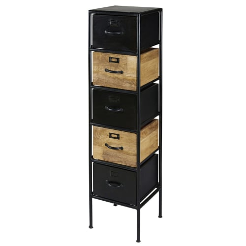 Mango Wood And Black Metal 5 Drawer Storage Cabinet Houston