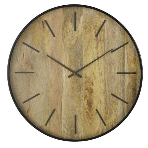 Decor Clocks | Mango wood and black metal clock D86cm - ZJ52551