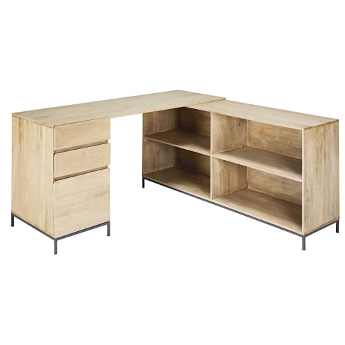 Mango Wood And Metal 1 Door 2 Drawer Corner Desk Wilson Maisons