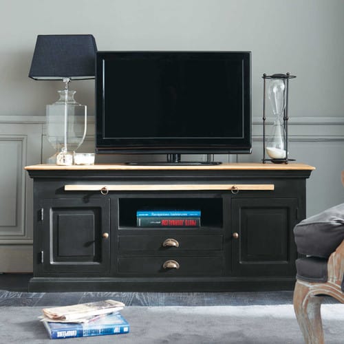 Mango wood TV unit in black W 140cm Chinon Maisons du Monde